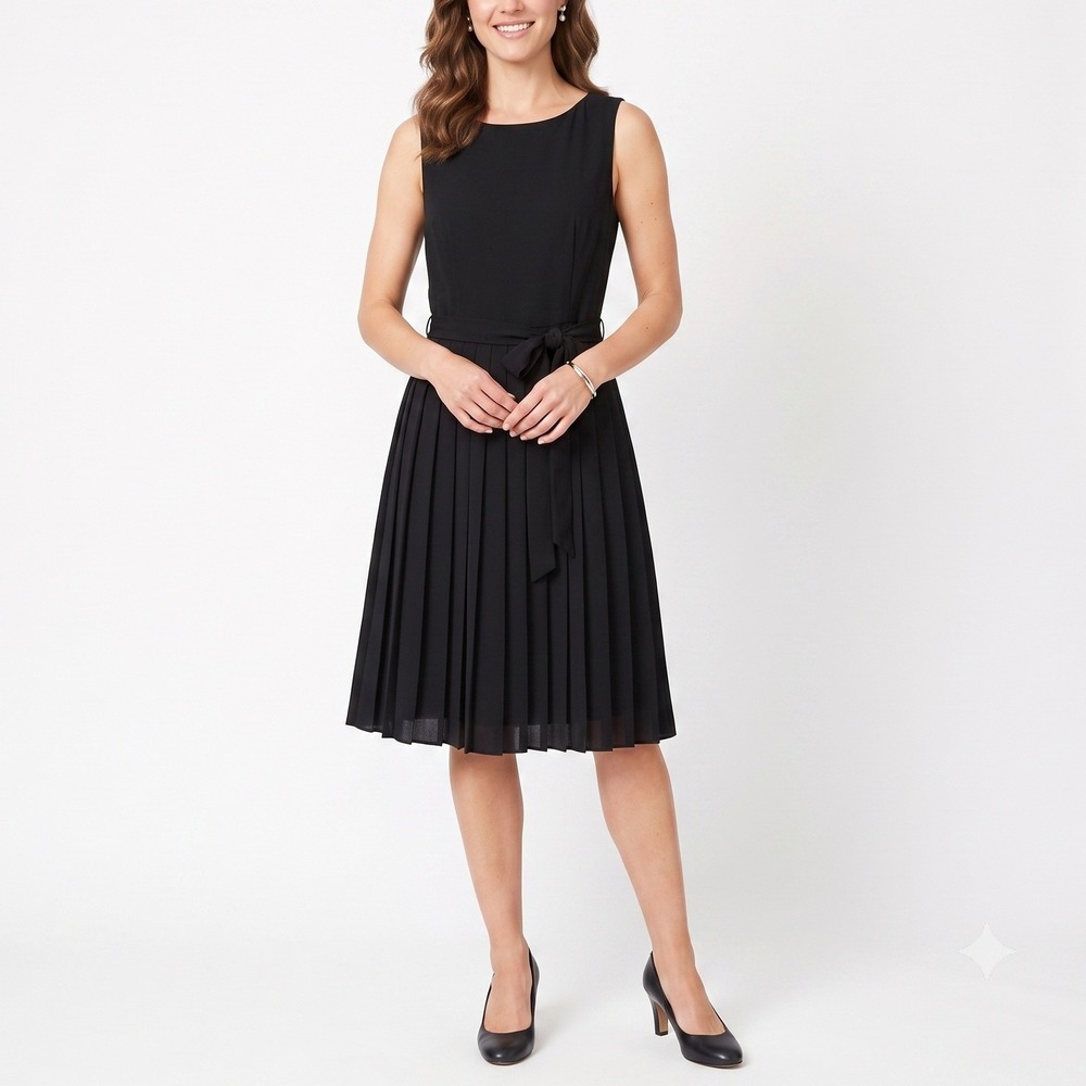 Sara Campbell Petites XS Black Pleated Tie Waist Dress Sleeveless‎ Cocktail LBD